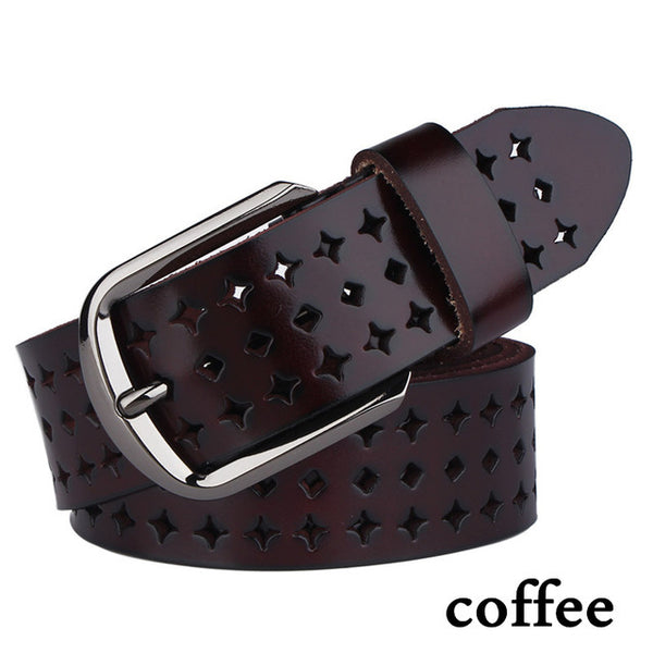 Leather Alloy Pin Buckle Multi Hole Belt