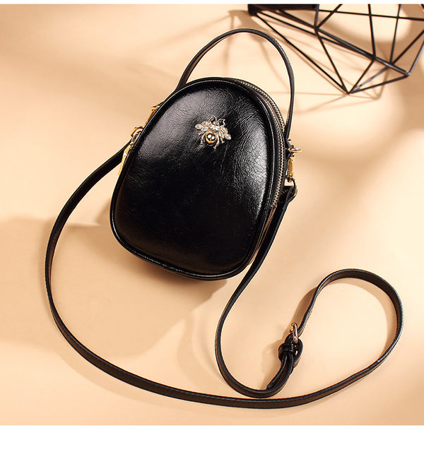 Insect-Clip Hard Leather Crossbody Bag