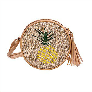 Fringed Patterned Straw Crossbody Bag