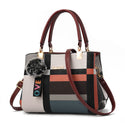 Plaid Patterned Leather Handbag with Pom Pom Extension