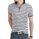 Men Casual Lapel Striped Polo T-shirt