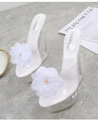 Buy white Floral Transparent High-heeled Platform Wedge Sandals