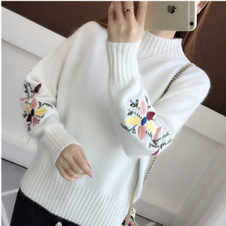 Buy white Turtleneck Sweater with Floral Sleeves