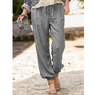 Buy grey Lace-Up Solid Color Casual Polyester Pants