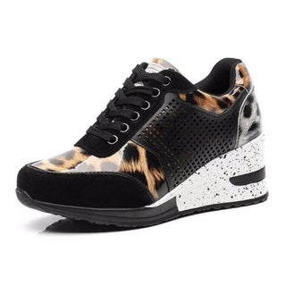 Buy leopard Lace-up Side Mesh Raised Platform Heeled Shoes