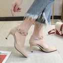 Women Pointed Stiletto Ring Buckle High Heels