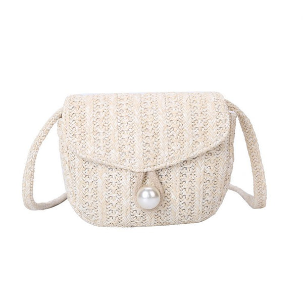 Women Pearl Closure Small Straw Bag