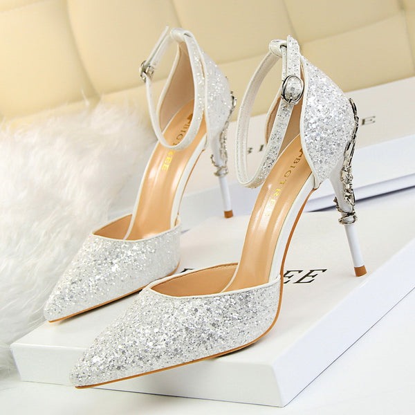 Women High Metallic Sequined Heels