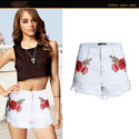 Floral Embroidered Ripped Frayed Denim Button-up Jean Shorts