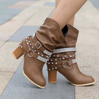 Buy brown Multi Strap Leather Wedge Heel Boots