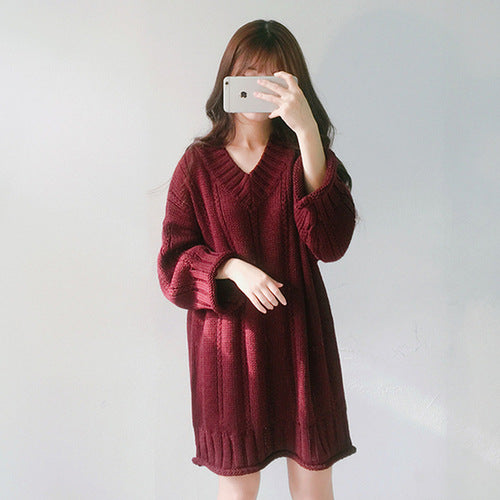 Women V-Neck Sweater Dress