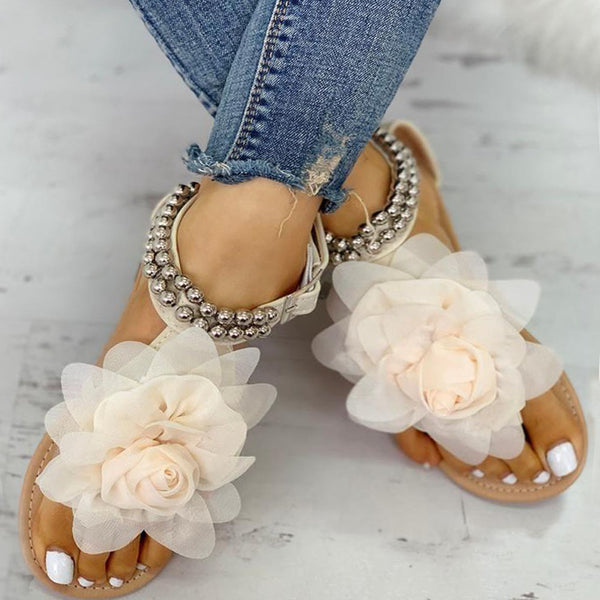 Women Flat Floral Metal Strap Flat Sandals