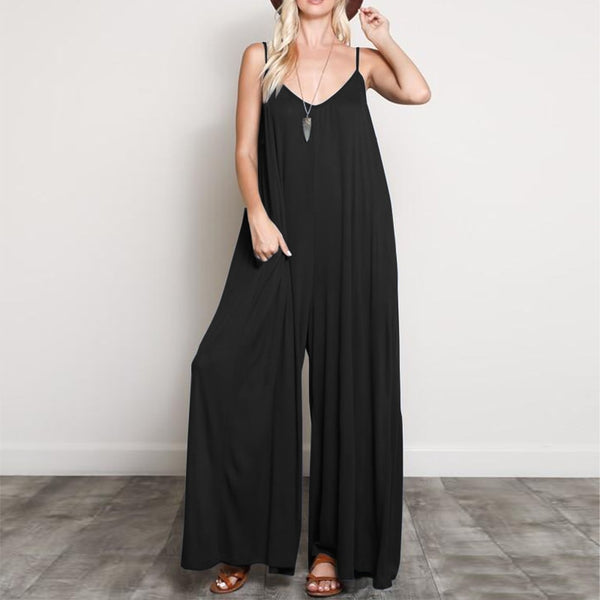 Summer V Neck Long Jumpsuits Casual Loose Rompers