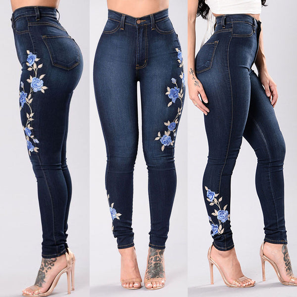 Women Floral Embroidered Skinny Jeans