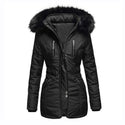 Women Contrasting Color Fur Collar Coat