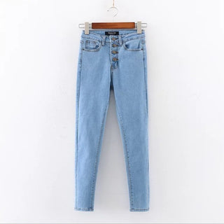 Buy light-blue Women Lyocell High Waisted Button-up Jeans