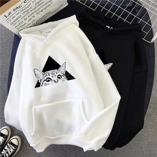 Buy white Women Peeking Cat Hoodie