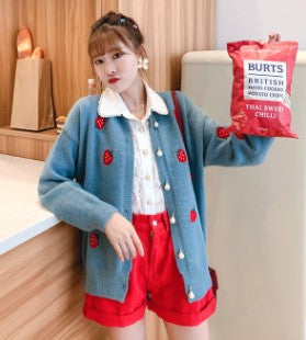 Buy blue Women Strawberry Cardigan Sweater