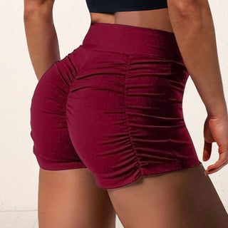 Buy red Wrinkled Solid Color High Waisted Shorts