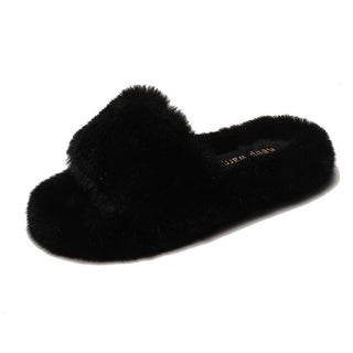 Buy black Fur Edge Strap Plush Comfort Slip-on Shoes