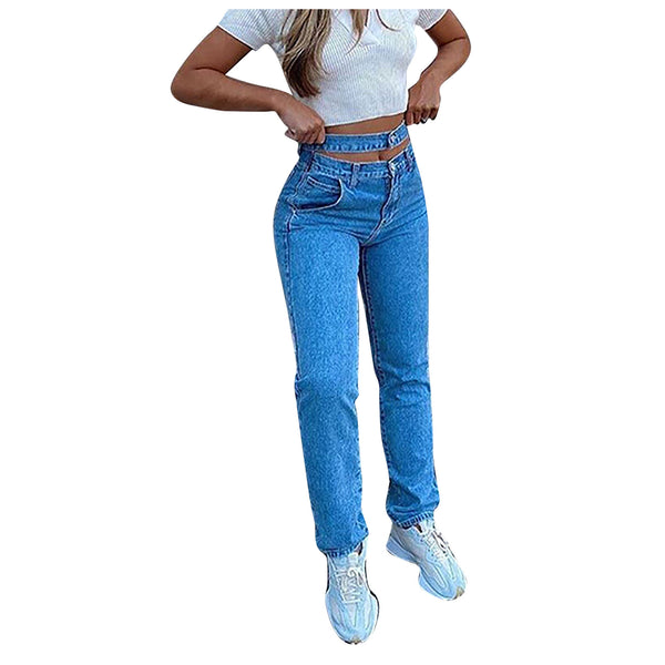 Women High-waist Strap Jeans