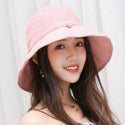 Women Solid Colored Cotton And Linen Basin Folding Hat