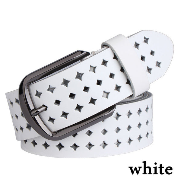 Leather Alloy Pin Buckle Multi Hole Belt