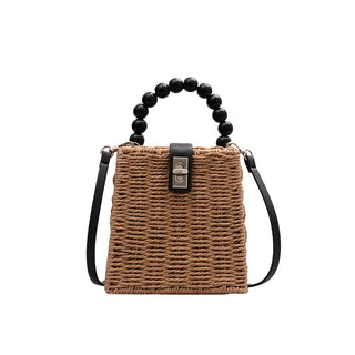 Buy light-brown Rattan Bead Portable Straw Hand and Crossbody Bag