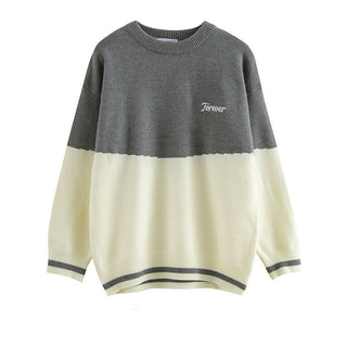 Buy grey Men Retro Contrast Stitching Sweater