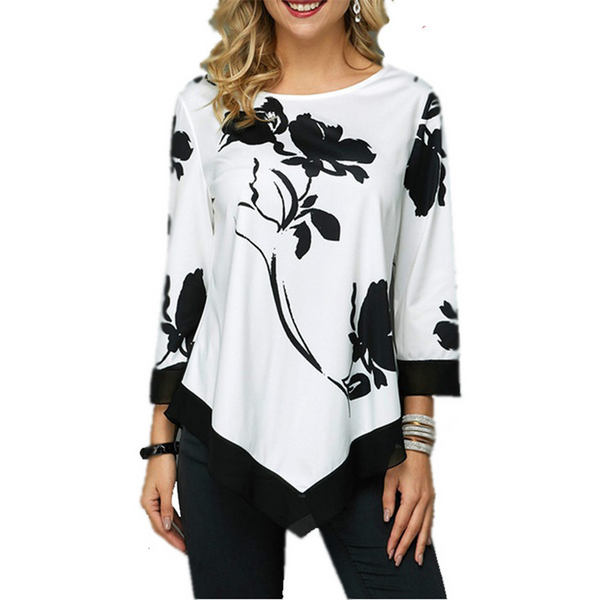 Women Floral Black White Blouse