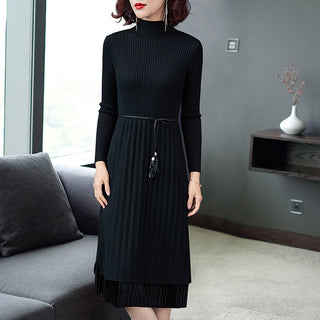 Buy black Long-sleeved Knitted Sweater Dress