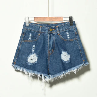 Buy dark-blue Ripped Denim Frayed Shorts