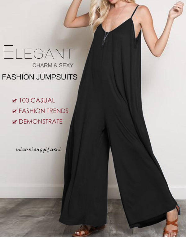 Summer V Neck Long Jumpsuits Casual Loose Rompers