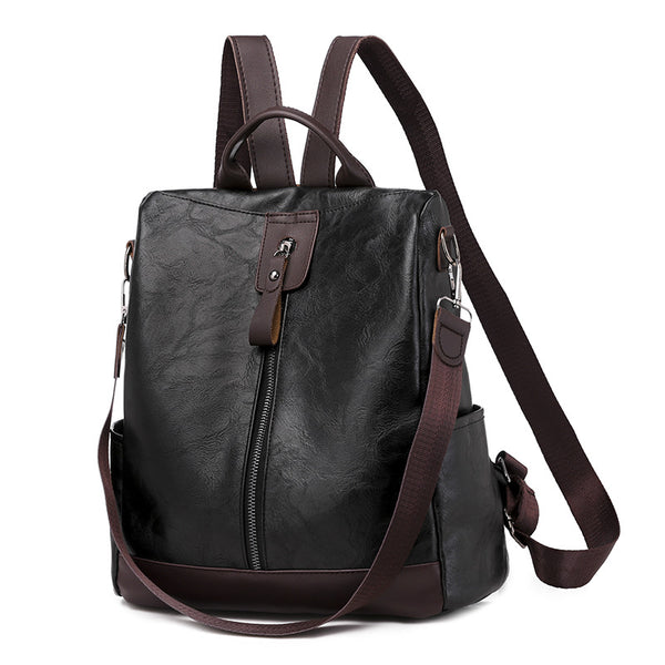 Soft Mid-Zipper Leather Backpack