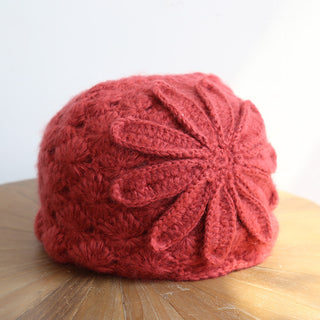 Buy red Women Knitted Woolen Floral Hat