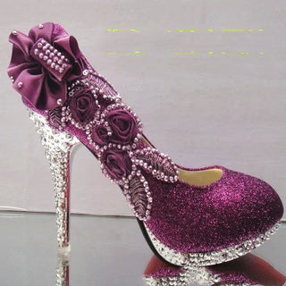 Buy purple Crystal Textured Floral Sparkly High Heels