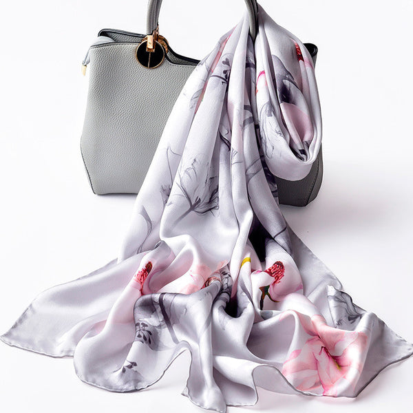 Women Floral Silk Printed Long Scarf