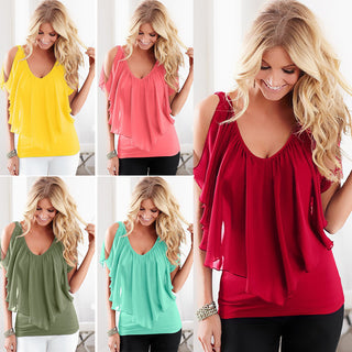 Chiffon Bat Sleeve Stitching T-Shirt Shawl Top