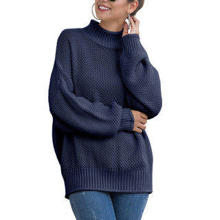 Buy navy Turtleneck Knitted Loose Sweater