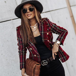 Buy red Plaid Long-sleeved Slim-breasted Blazer