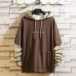 Buy coffee-color Men Fake Two Hooded Hoodies