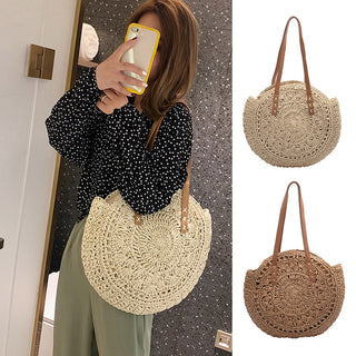 Round Hollow Straw Crochet Shoulderbag