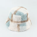 Women Cotton Plush Plaid Flat-top Basin Hat