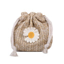 Woven Straw Drawstring Floral Crossbody Bag