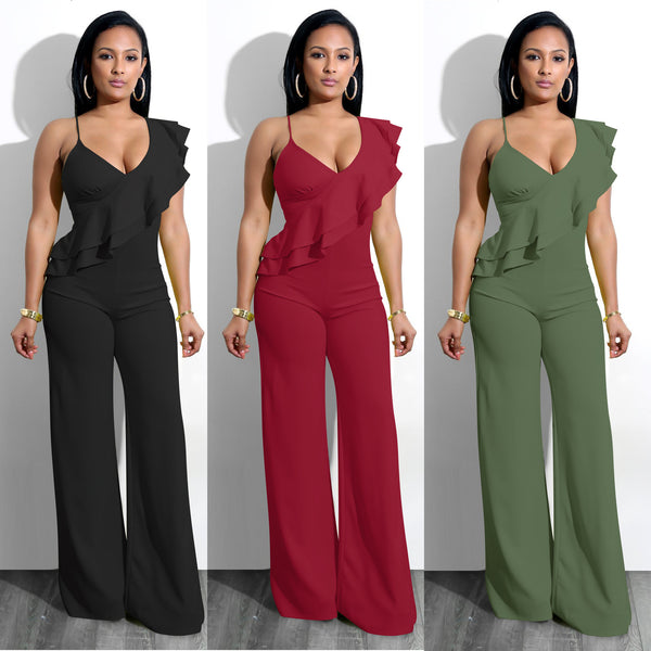 Side Shoulder Ruffled Jumpsuit