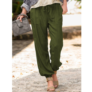 Buy green Lace-Up Solid Color Casual Polyester Pants