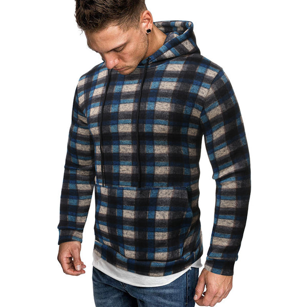 Men Cotton Hip Hop Plaid Hoodie