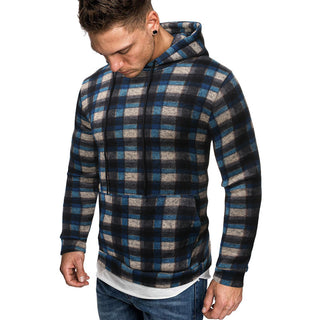 Buy sky-blue Men Cotton Hip Hop Plaid Hoodie