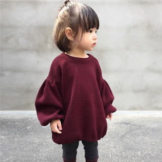 Lantern Sleeve Solid Color Sweater