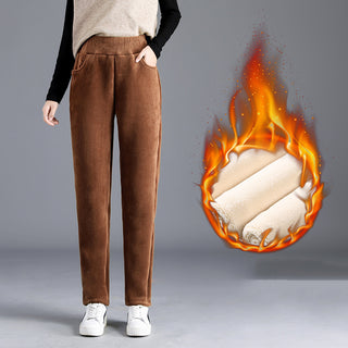 Buy brown Women Corduroy Straight Leg Pants